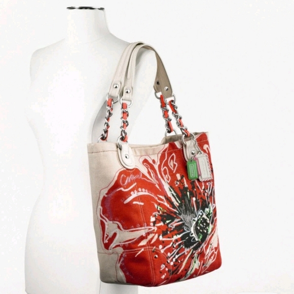 Coach Floral Red and Cream Tote Bag - Picture 1 of 14